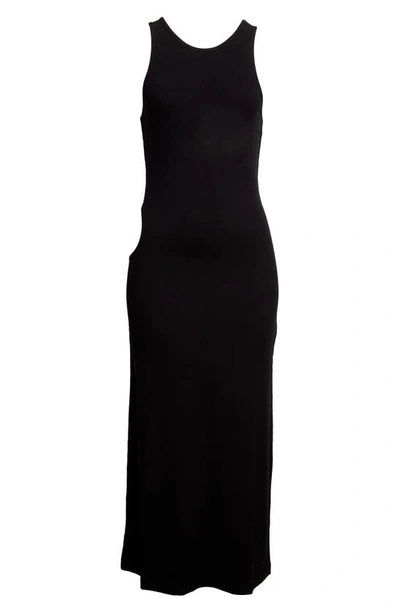 Shop Sandy Liang Blip Cutout Cotton Rib Tank Dress In Black