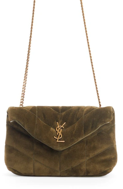 Shop Saint Laurent Toy Loulou Puffer Quilted Suede Shoulder Bag In Loden Green