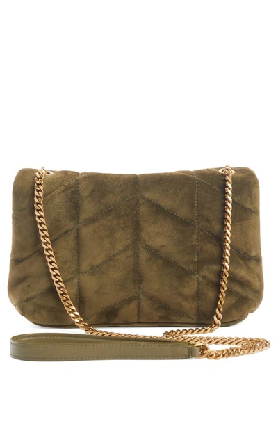Shop Saint Laurent Toy Loulou Puffer Quilted Suede Shoulder Bag In Loden Green