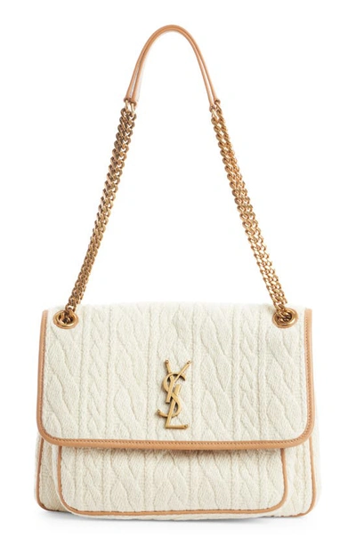 Shop Saint Laurent Medium Niki Jacquard Shoulder Bag In Soy Milk