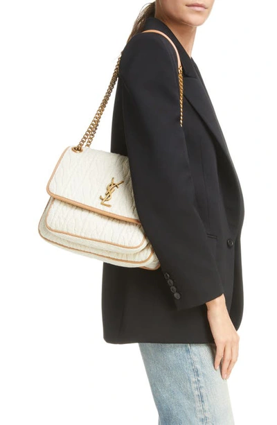 Shop Saint Laurent Medium Niki Jacquard Shoulder Bag In Soy Milk
