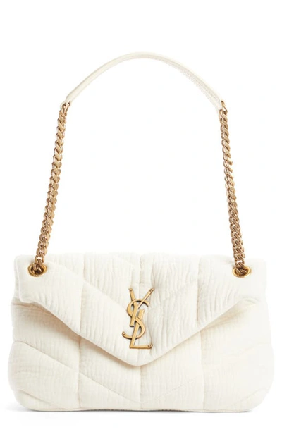 Shop Saint Laurent Small Loulou Puffer Cotton Twill Shoulder Bag In Vanilla Ice