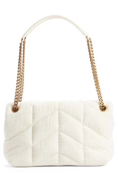 Saint Laurent Small Loulou Puffer Cotton Twill Shoulder Bag In Vanilla Ice
