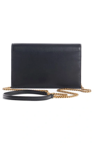 Shop Saint Laurent Envelope Lambskin Leather Wallet On A Chain In Nero/ Trigalva