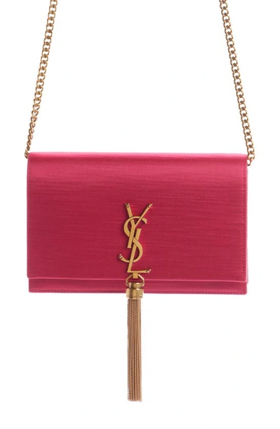 Shop Saint Laurent Kate Tassel Satin Wallet On A Chain In Guava Pink