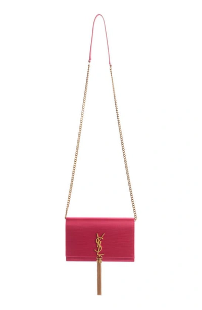 Shop Saint Laurent Kate Tassel Satin Wallet On A Chain In Guava Pink