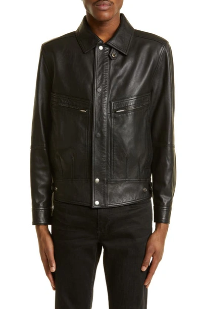 Shop Saint Laurent Lambskin Leather Jacket In Black