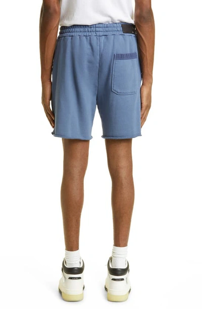 Shop Amiri Embroidered '22 Logo Sweat Shorts In Bluefin