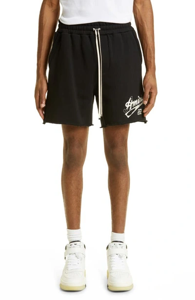 Shop Amiri Embroidered '22 Logo Sweat Shorts In Black