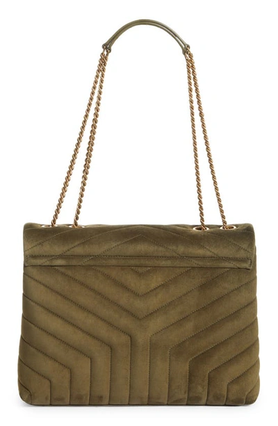 Shop Saint Laurent Medium Lou Matelassé Suede Shoulder Bag In Loden Green