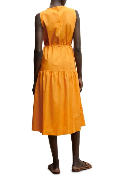 Shop Mango Floral Embroidered Sleeveless Cotton Dress In Orange