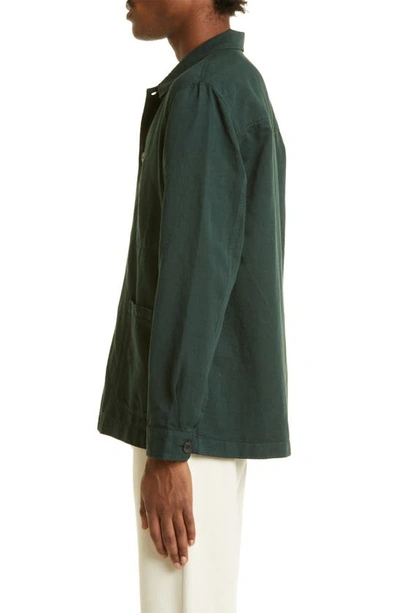 Shop Sunspel Cotton & Linen Button-up Chore Coat In Seaweed