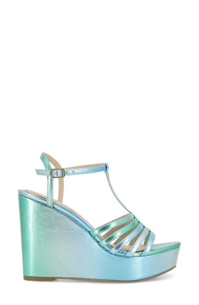 Shop Kenneth Cole Celia Ankle Strap Platform Wedge Sandal In Blue/ Green Pu