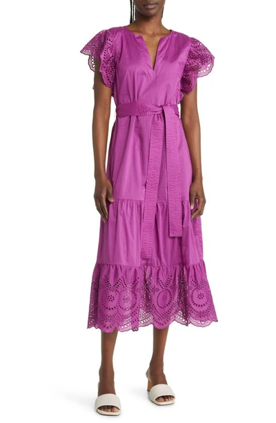 Shop Rails Gia Eyelet Embroidered Cotton Midi Dress In Berry