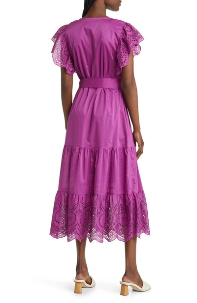 Shop Rails Gia Eyelet Embroidered Cotton Midi Dress In Berry