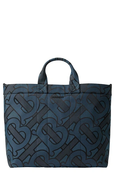 Burberry Ormond Monogram Jacquard Canvas Tote Navy