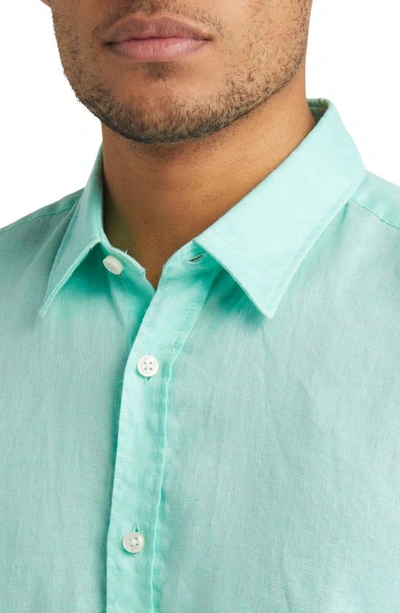Shop Hugo Boss Roger Slim Fit Stretch Linen Blend Button-up Shirt In Green