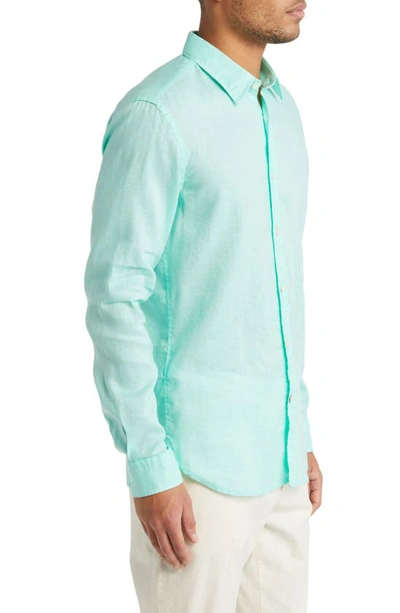 Shop Hugo Boss Roger Slim Fit Stretch Linen Blend Button-up Shirt In Green