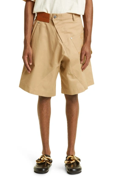Shop Jw Anderson Twisted Chino Shorts In Beige