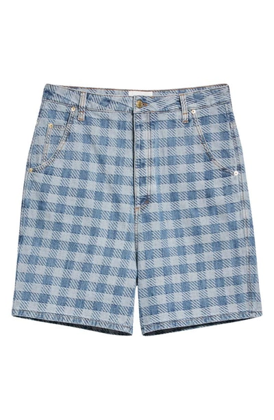 Shop Ami Alexandre Mattiussi Gingham Jacquard Alex Fit Denim Shorts In Bleached Blue / 448