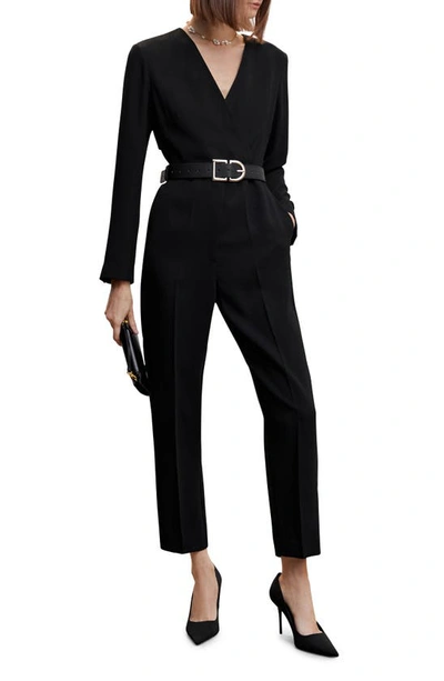 Shop Mango Long Sleeve Belted Jumpsuit In Black