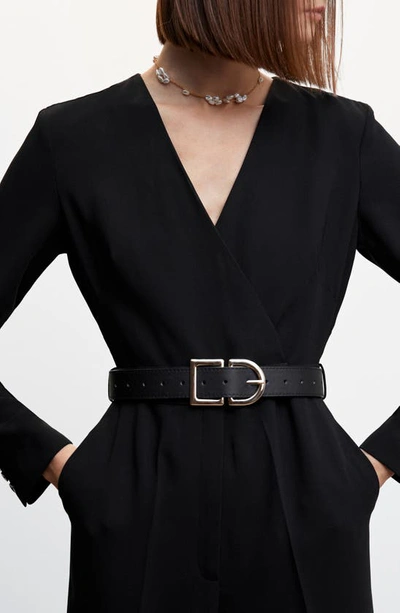 Shop Mango Long Sleeve Belted Jumpsuit In Black
