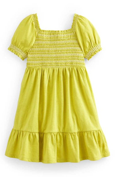 Shop Boden Kids' Smocked Tiered Cotton Dress In Gooseberry Yellow