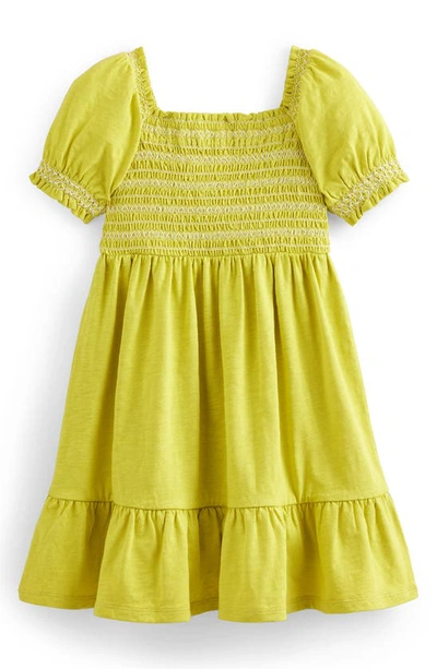 Shop Boden Kids' Smocked Tiered Cotton Dress In Gooseberry Yellow