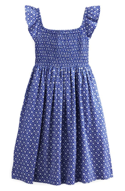 Shop Boden Kids' Shirred Cotton Jersey Dress In Blue Daisy