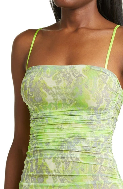 Shop Afrm Hazel Snake Print Ruched Dress In Lime Abstract Snake