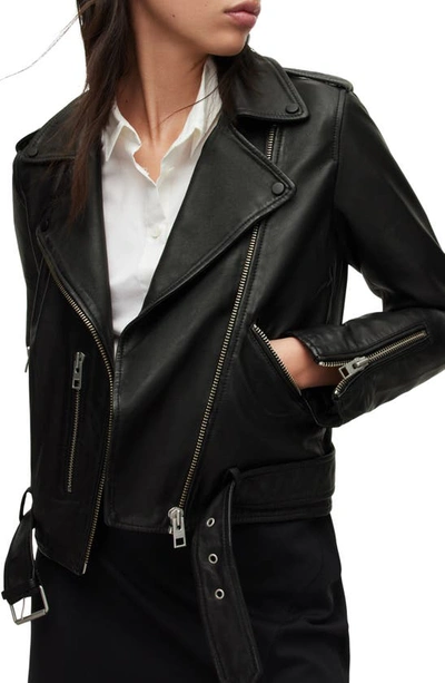 Allsaints Black Leather Balfern Biker Jacket In Black