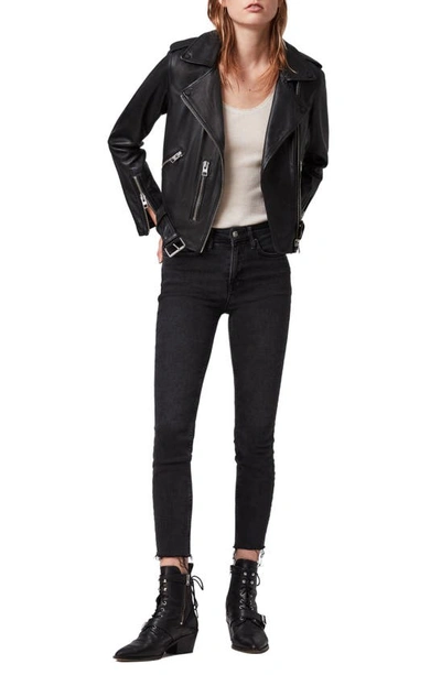 Allsaints Black Leather Balfern Biker Jacket In Black