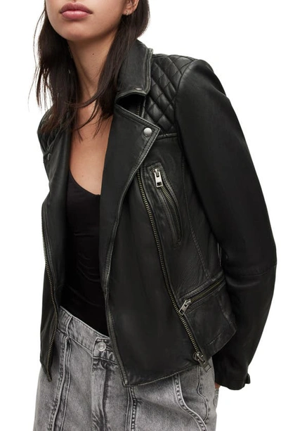 Shop Allsaints Cargo Leather Biker Jacket In Black/ Grey