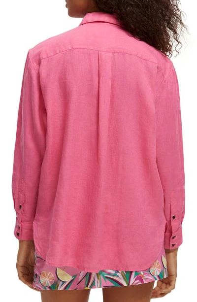 Shop Scotch & Soda Oversize Linen Button-up Shirt In Pink Punch