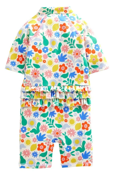 Shop Mini Boden Floral Print Short Sleeve One-piece Rashguard Swimsuit In Multi Holiday Floral