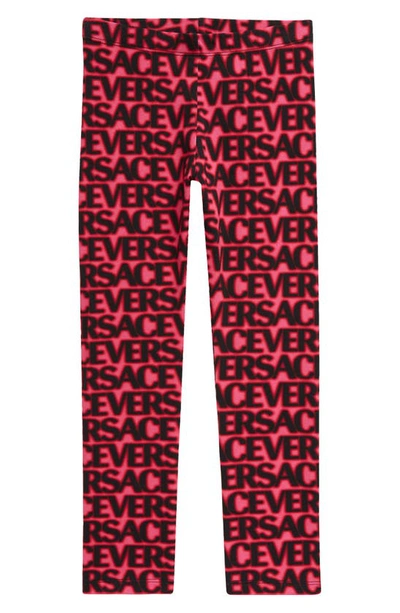 Shop Versace Kids'  On Repeat Cotton Leggings In Black Tropical Pink