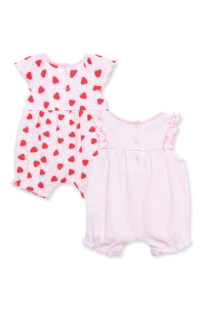 Shop Little Me 2-pack Strawberry Cotton Rompers In Pink