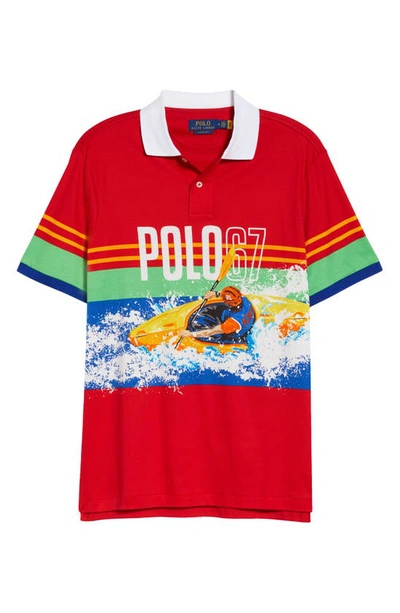 Polo Ralph Lauren Mens Polo 67 Print Kayak Graphic-print Cotton Polo Shirt  In Red | ModeSens