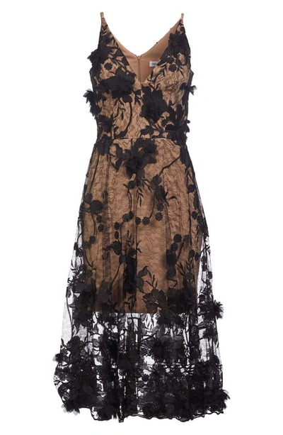 Shop Dress The Population Audrey Embroidered Fit & Flare Dress In Black