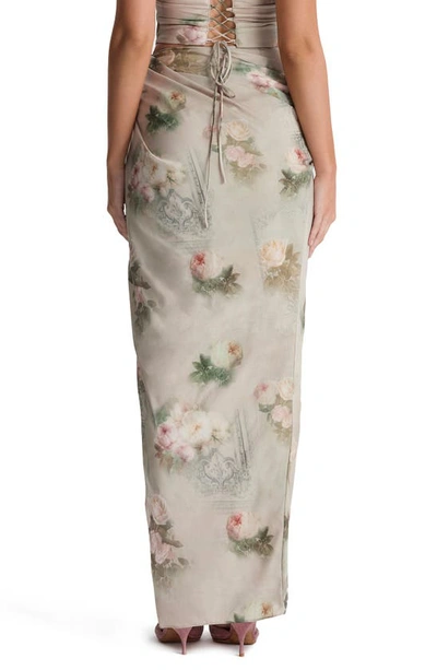 House Of Cb Gathered Side Vent Maxi Skirt In Print 2 Flower Cream