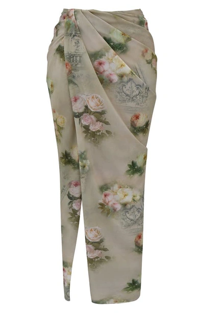 House Of Cb Gathered Side Vent Maxi Skirt In Print 2 Flower Cream