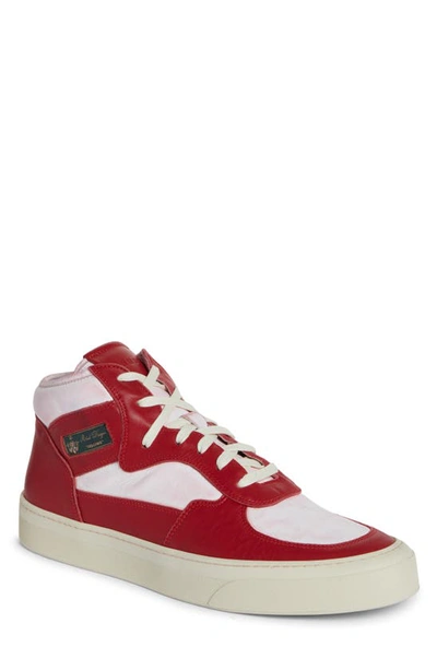 Shop Rhude Cabriolet Mid Top Leather Sneaker In Red/ White 0129