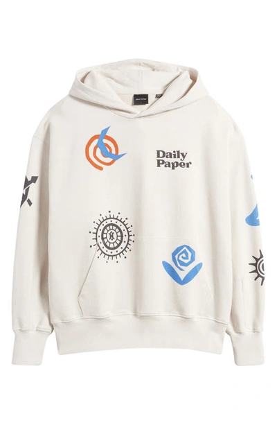Shop Daily Paper Puscren Cotton French Terry Hoodie In White Sand