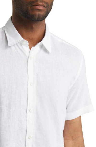 Shop Hugo Boss Ross Slim Fit Short Sleeve Linen Blend Button-up Shirt In White