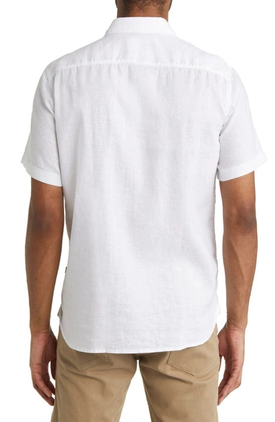 Shop Hugo Boss Ross Slim Fit Short Sleeve Linen Blend Button-up Shirt In White