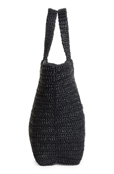 Shop Saint Laurent Rive Gauche Logo Crochet Tote In Nero/ Crema Soft