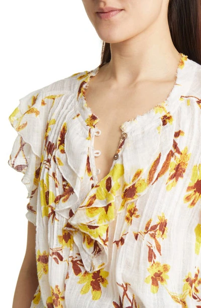 Shop Free People Naya Floral Ruffle Blouse In Ivory Combo