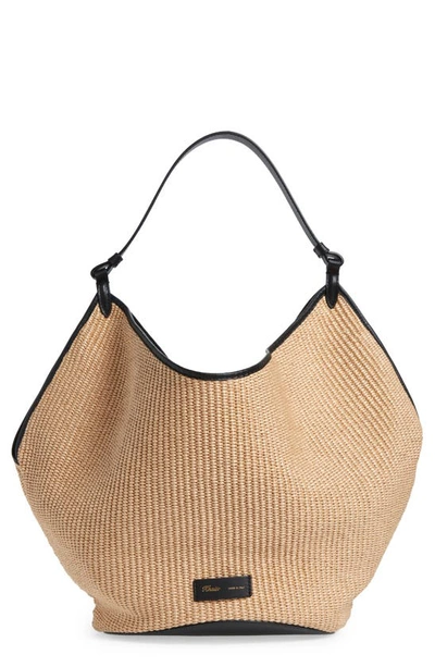 Shop Khaite Medium Lotus Raffia Tote With Removable Pouch In Black / Natural