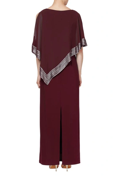 Shop Sl Fashions Asymmetrical Foil Trim Cape Dress In Fig