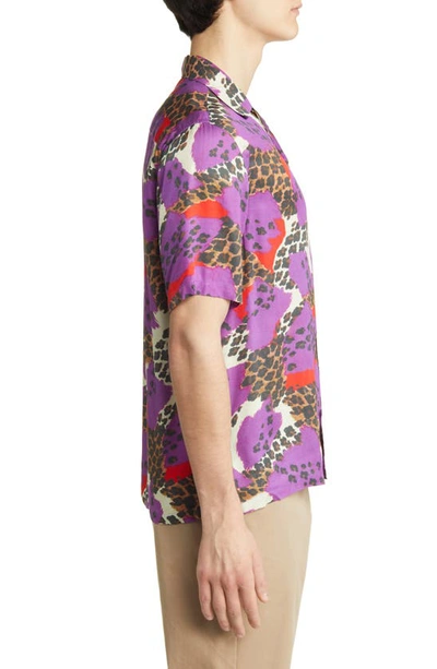 Shop Allsaints Bastille Relaxed Fit Animal Spot Short Sleeve Button-up Shirt In Purple Mulit